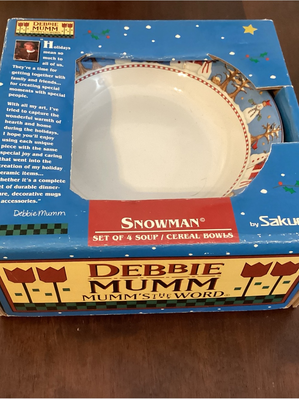 Holiday Debbie Mumm Snowman  Soup/Cereal Bowl - White with Red Accent